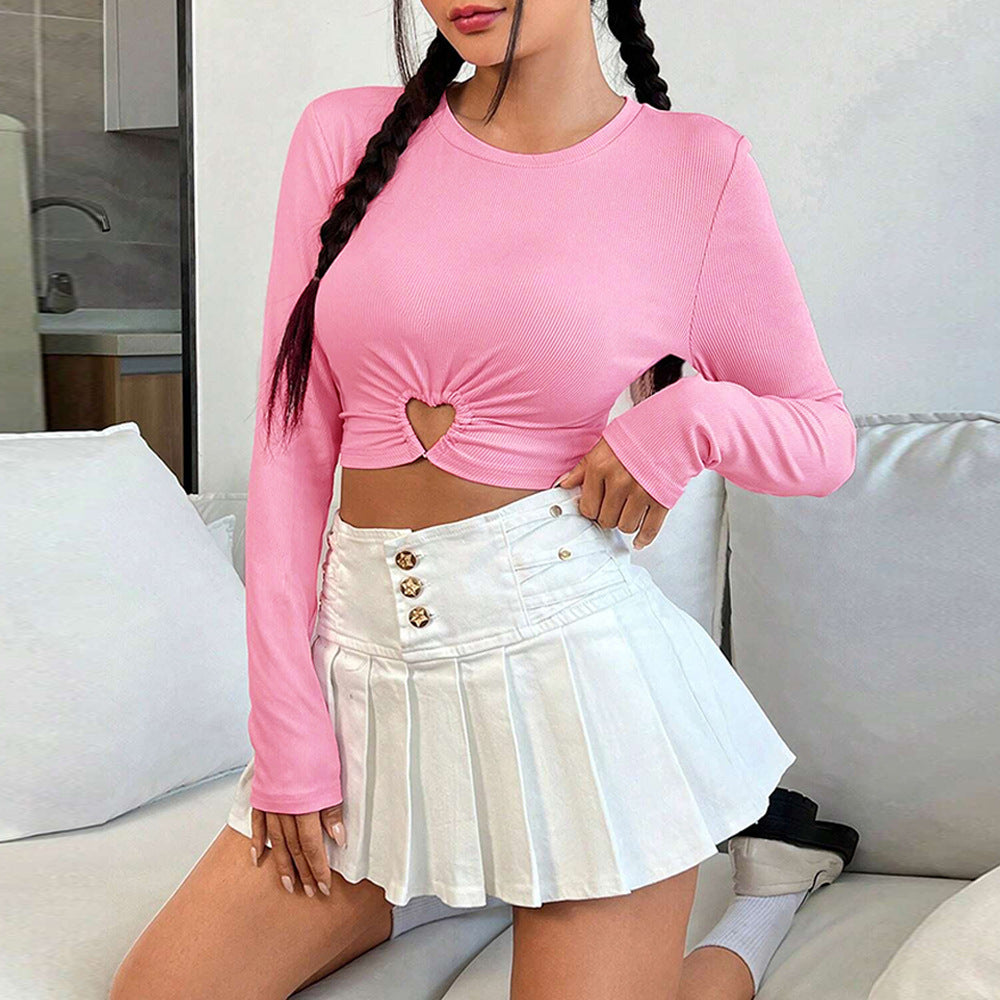 T-shirt Femme à Manches Longues Courtes avec Encolure en Cœur et Rassemblement Élégant Levoire
