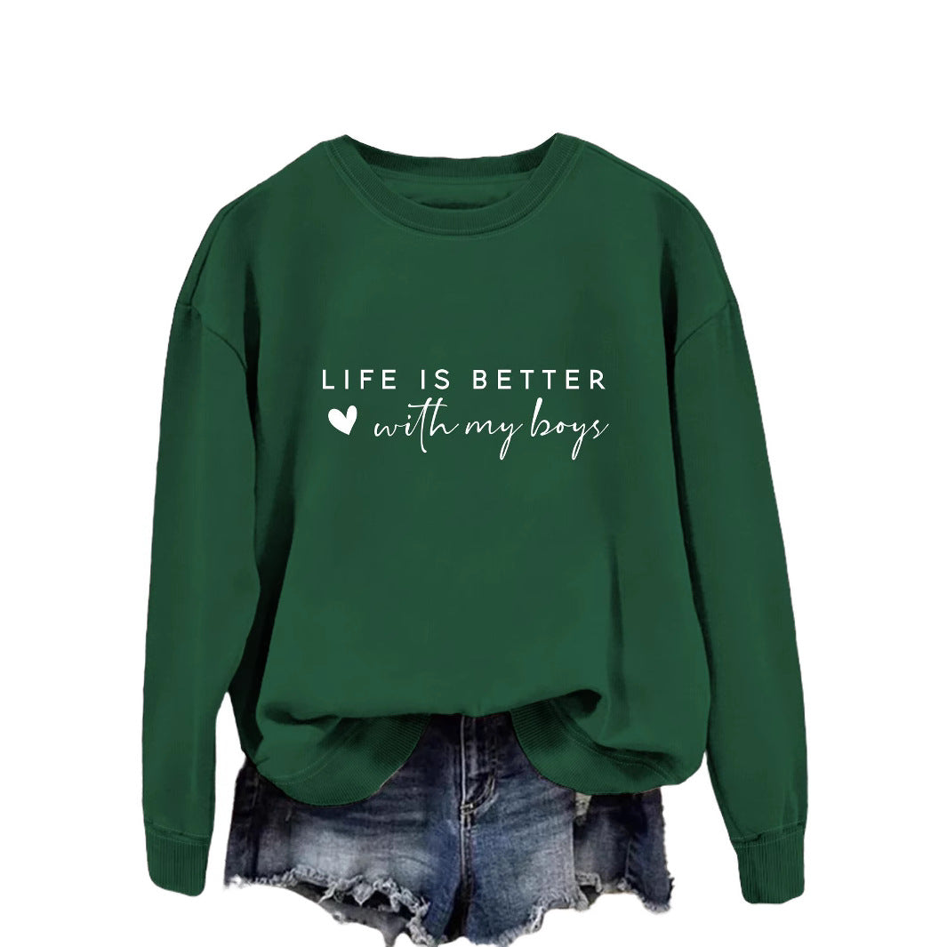 Pull femme confortable à col rond avec impression inspirante Levoire
