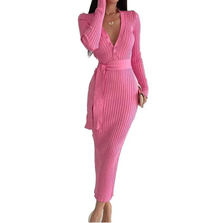 Levoire | Robe femme avec bouton à la taille, fine tricot rayé