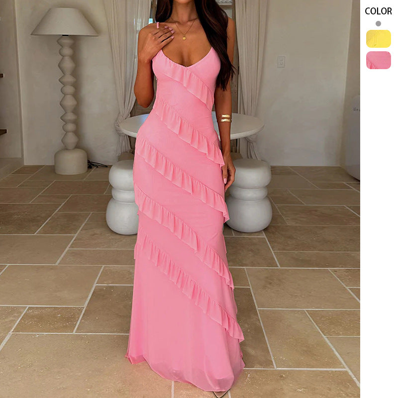 Robe maxi pour femmes avec design à volants et coupe flatteuse Levoire