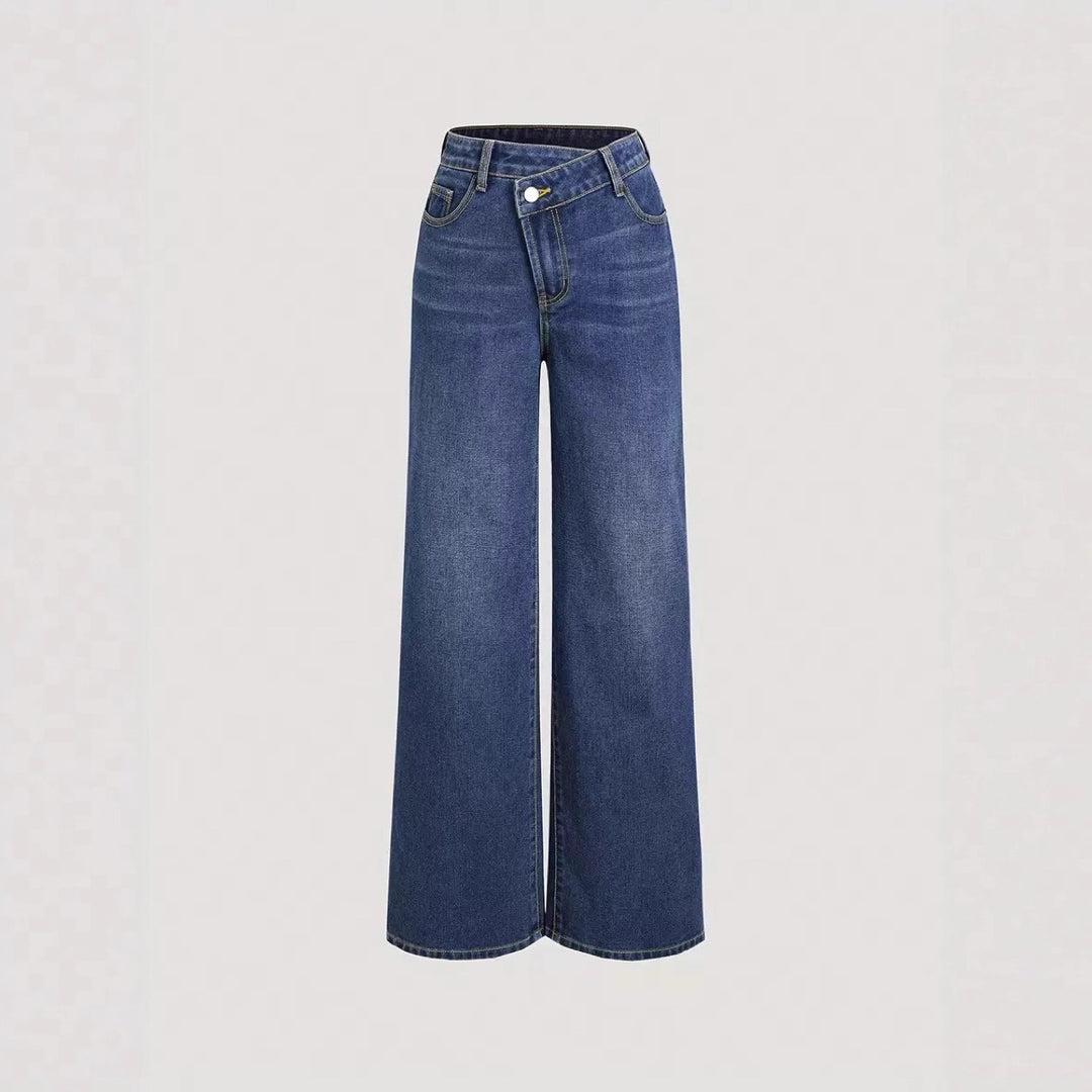 Pantalons en denim coupe large pour femmes avec taille haute et poches classiques Levoire