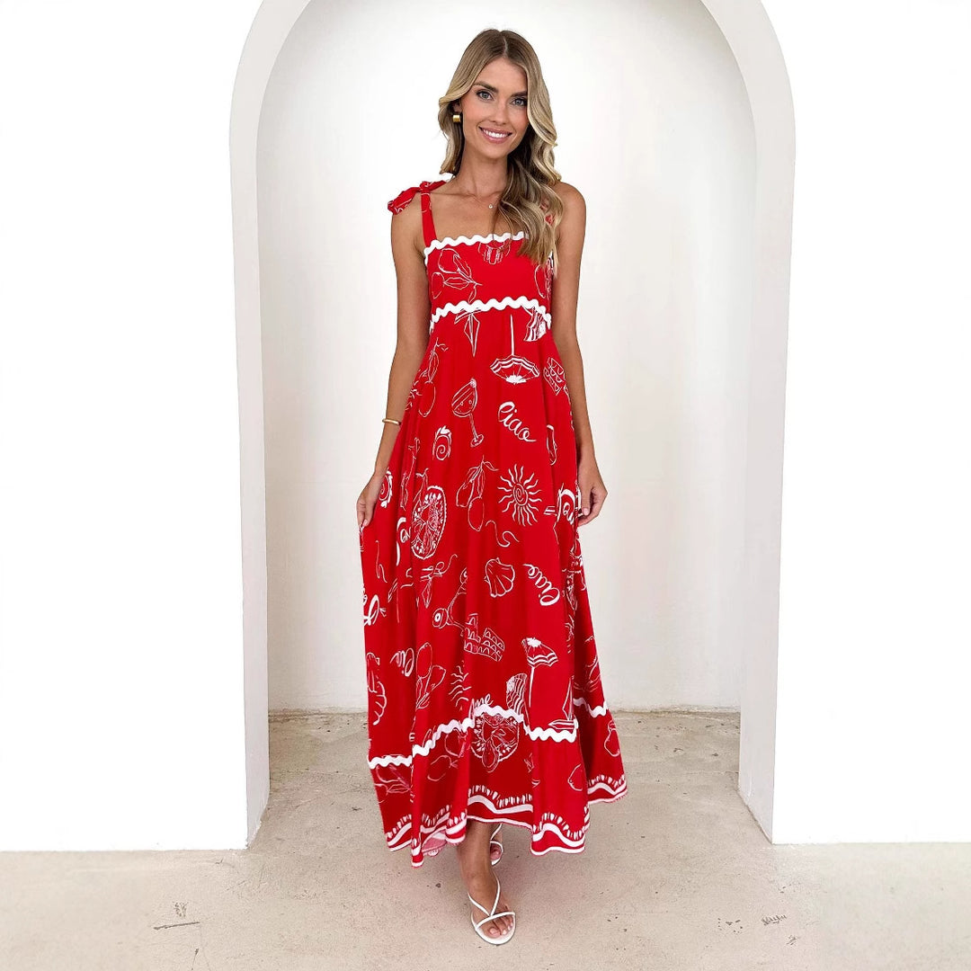 Robe maxi pour femmes avec un design de bretelles ludique et un imprimé élégant Levoire