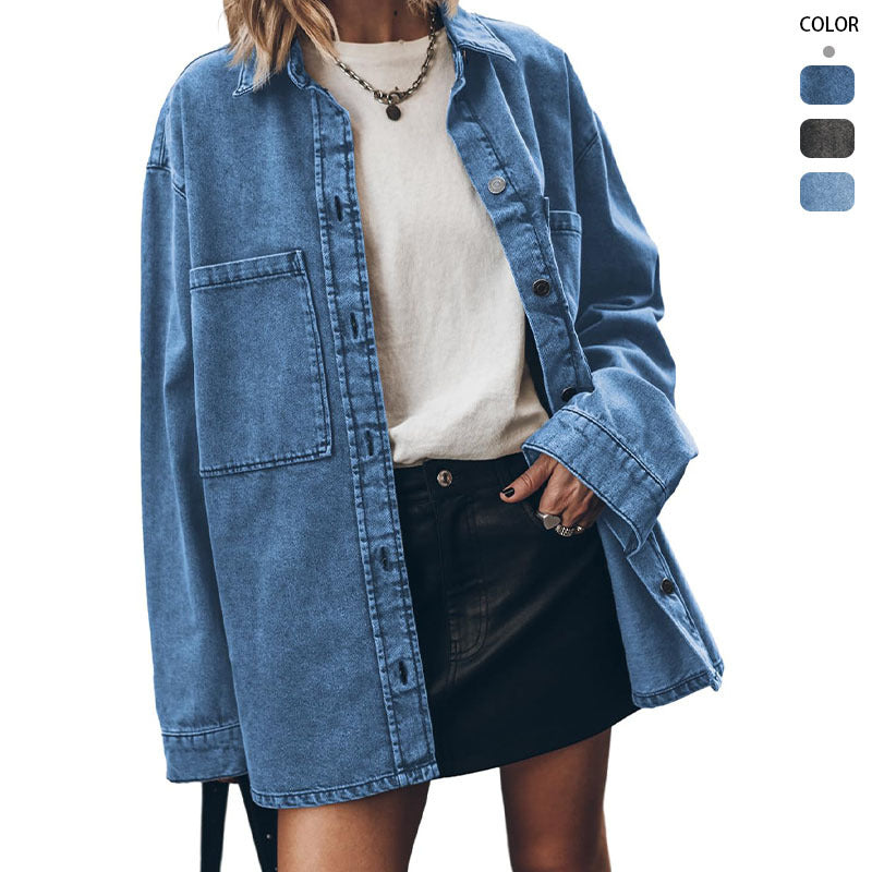 Chemise en jean surdimensionnée pour femmes avec poches pratiques Levoire