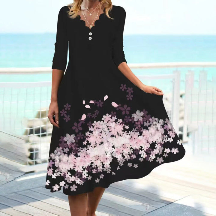Levoire | Élégante robe mi-longue à manches avec imprimé printanier