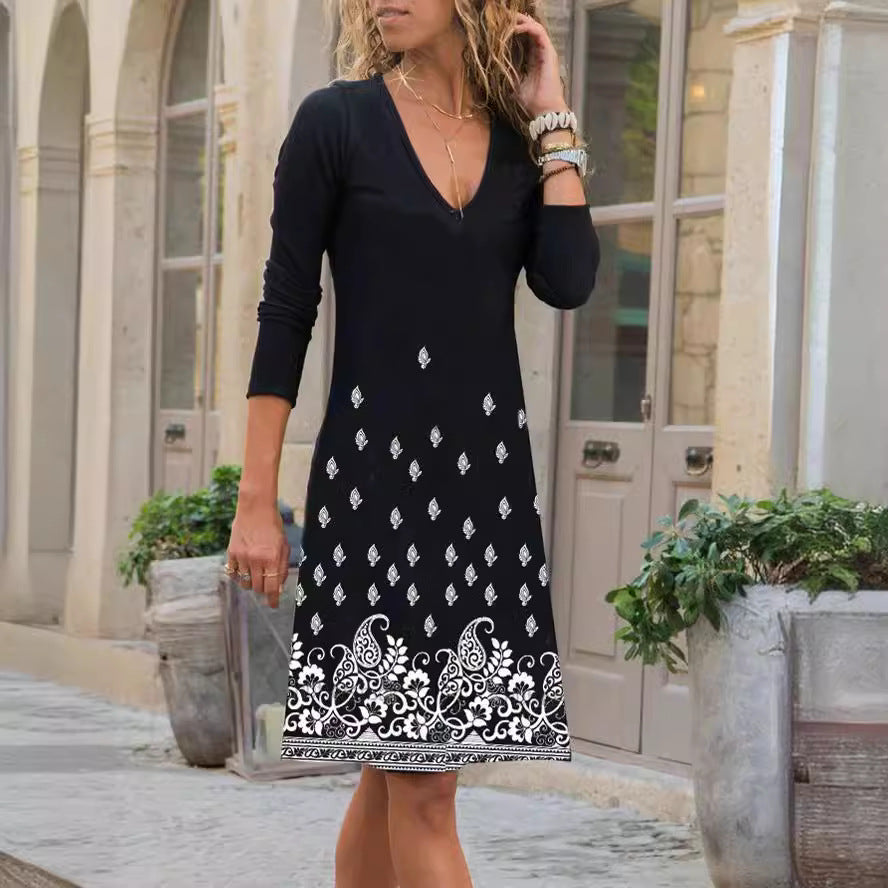Levoire | Élégant robe à fleurs à manches longues et col rond