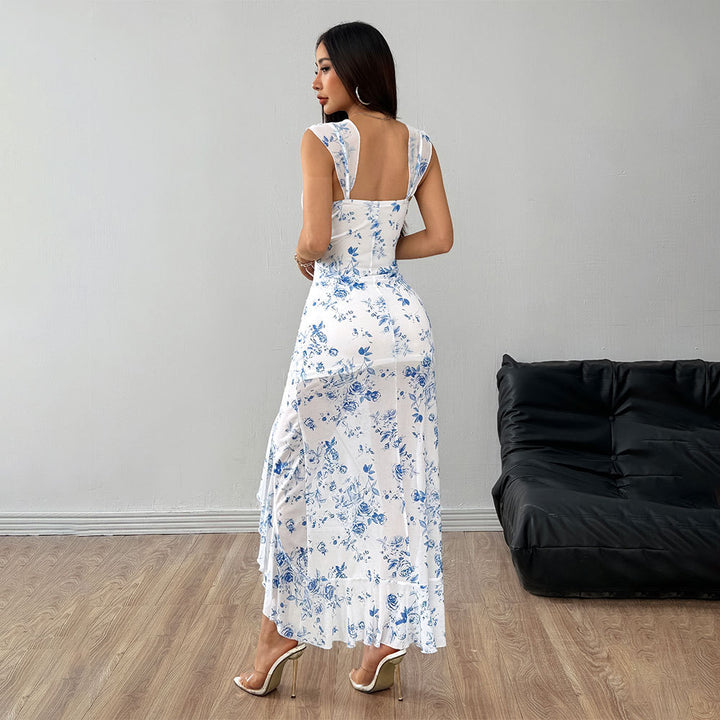 Robe maxi ajustée pour femmes avec motif floral et fente sur le côté Levoire