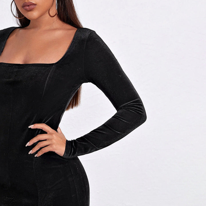 Levoire | Robe en velours Velours Robe à manches longues Noir XL