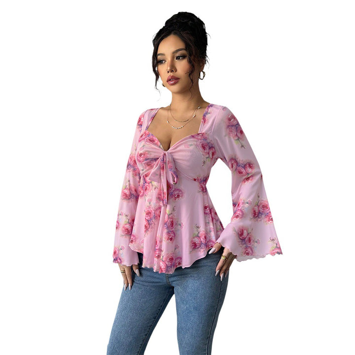 Blouse fluide pour femmes avec motif floral et nœud ludique Levoire