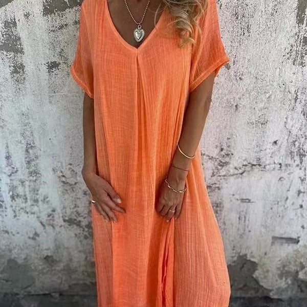 Levoire | Robe en tissu de coton-lin pour femmes Orange