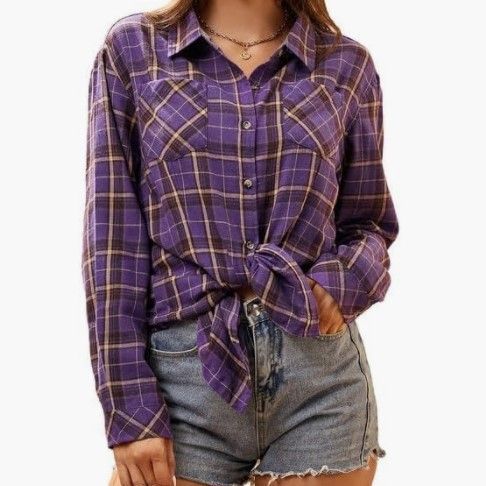 Blouse en flanelle à carreaux pour femme avec détail de nœud Levoire