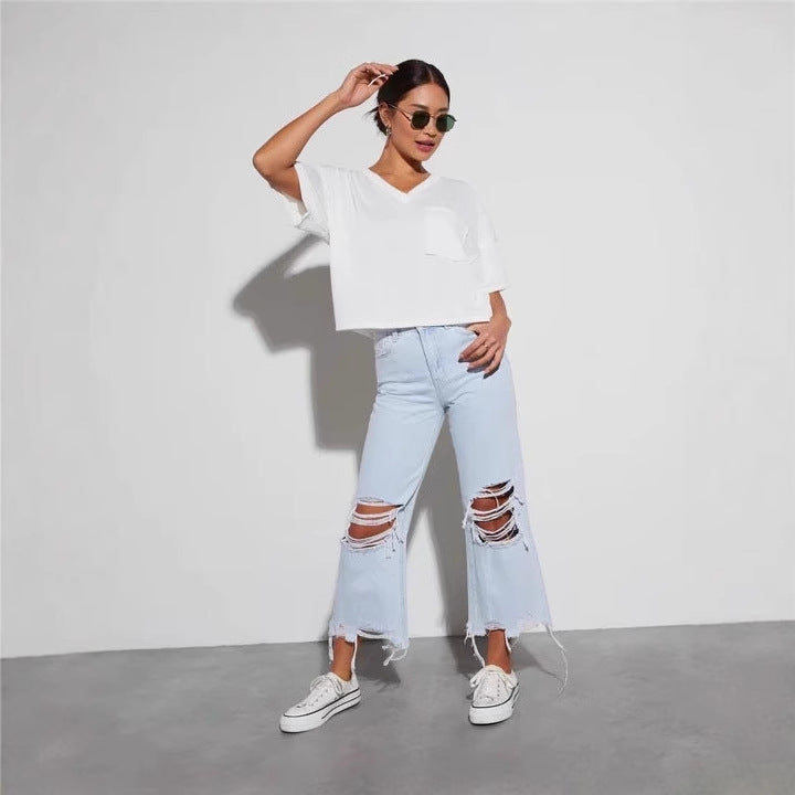 Jeans détruits pour femmes avec coupe loose et déchirures audacieuses Levoire