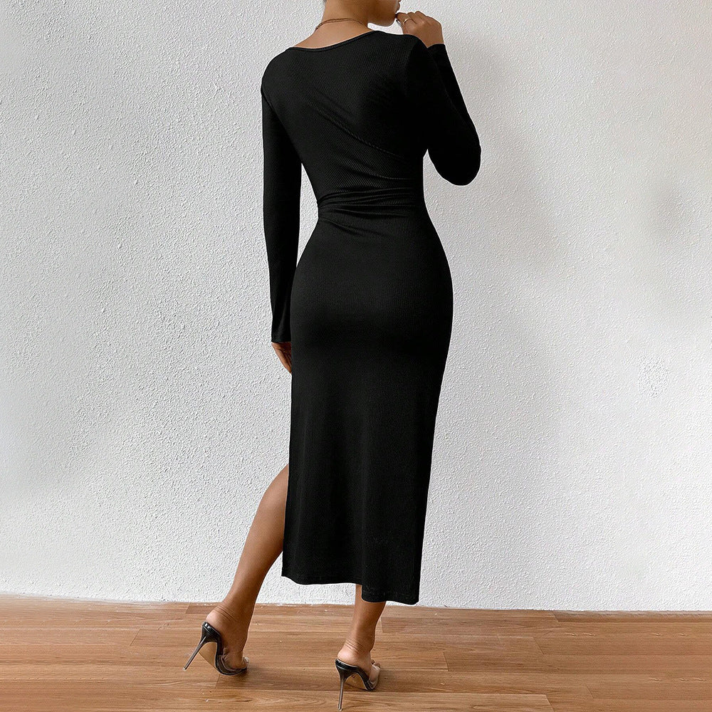 Robe côtelée à manches longues pour femmes avec cordon de serrage réglable Levoire