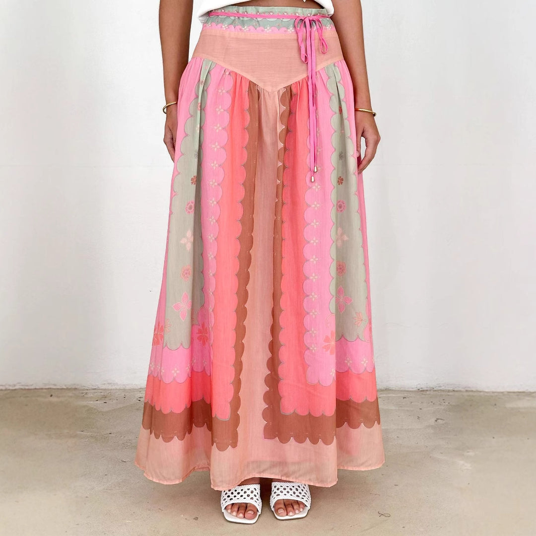 Jupe longue boho pour femme avec design floral et lien à la taille Levoire
