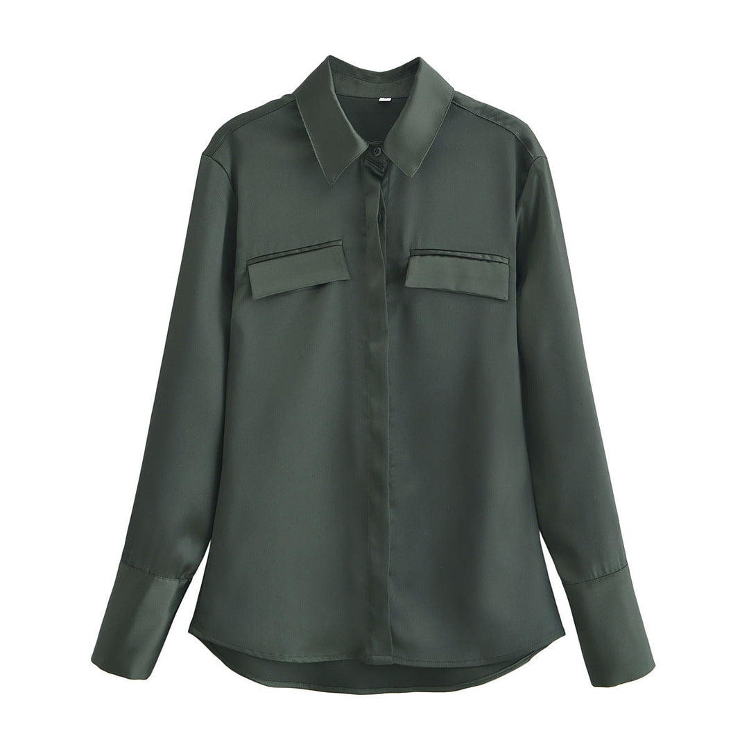 Levoire | Blouse en satin printanier brillant vert olive