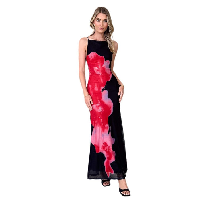 Robe Maxi Élegante pour Femmes avec Imprimé Floral et Fines Bretelles Levoire