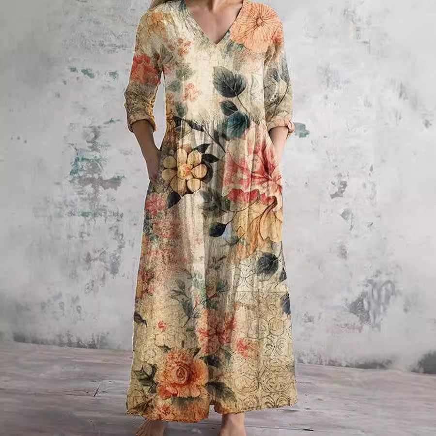 Levoire | Chic Print V-décolleté Robe Midi A5