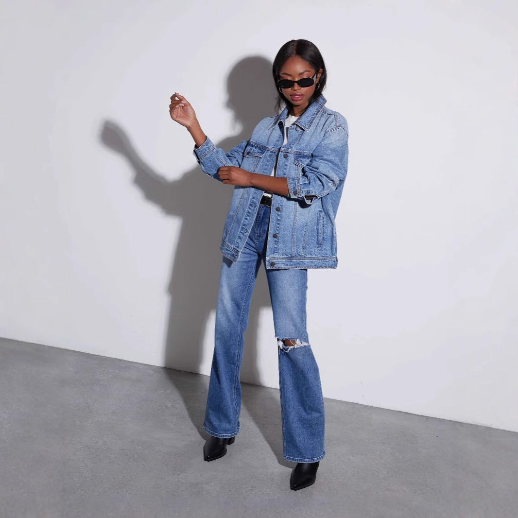 Veste en jean surdimensionnée pour femmes Levoire