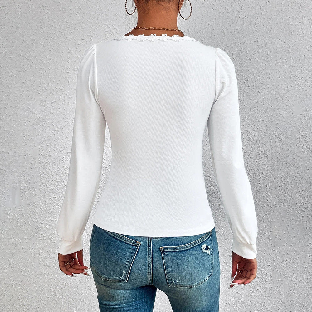 Chemisier à manches longues pour femmes avec décoration en volants élégante et silhouette ajustée Levoire