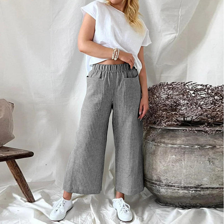 Levoire | Pantalon Large Rayé Confortable Pour Femmes Noir