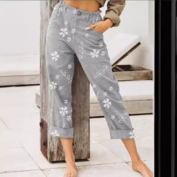 Pantalons cargo pour femmes avec motif floral et taille élastique Levoire