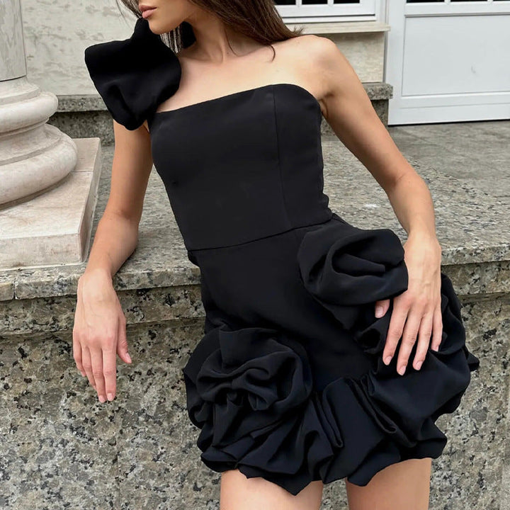 Levoire | Robe Bodycon sans bretelles à épaule unique élégante noir