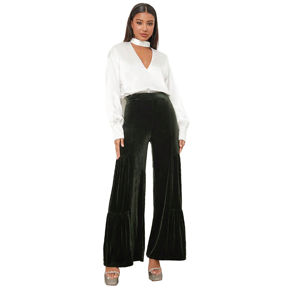 Pantalons larges en velours pour femmes avec détails froncés Levoire