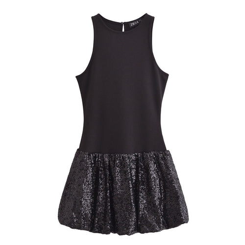 Levoire | Brillant Col Ronde Sans Manches Pailleté Robe Courte