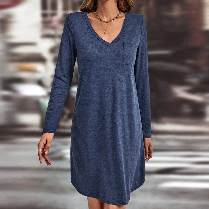 Levoire | Robe décontractée V-col canard Uni Manches longues Robe