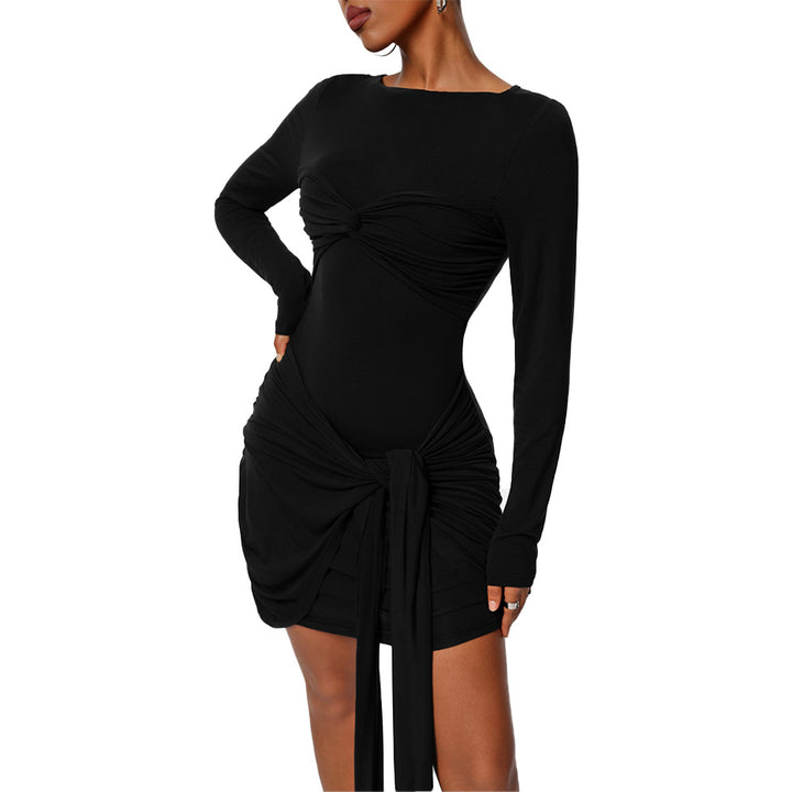 Robe portefeuille ajustée pour femmes avec manches longues et effet de gathering sur le côté Levoire