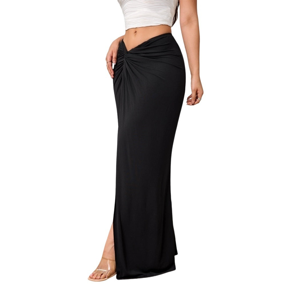 Jupe maxi élégante pour femmes avec des drapés sophistiqués et une fente haute Levoire