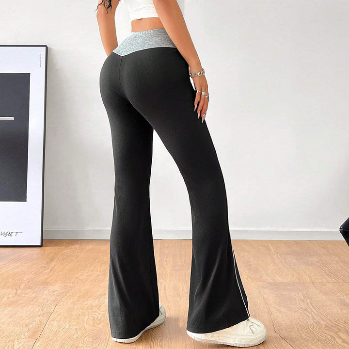 Pantalon évasé sportif pour femmes avec taille haute et inserts latéraux contrastés Levoire