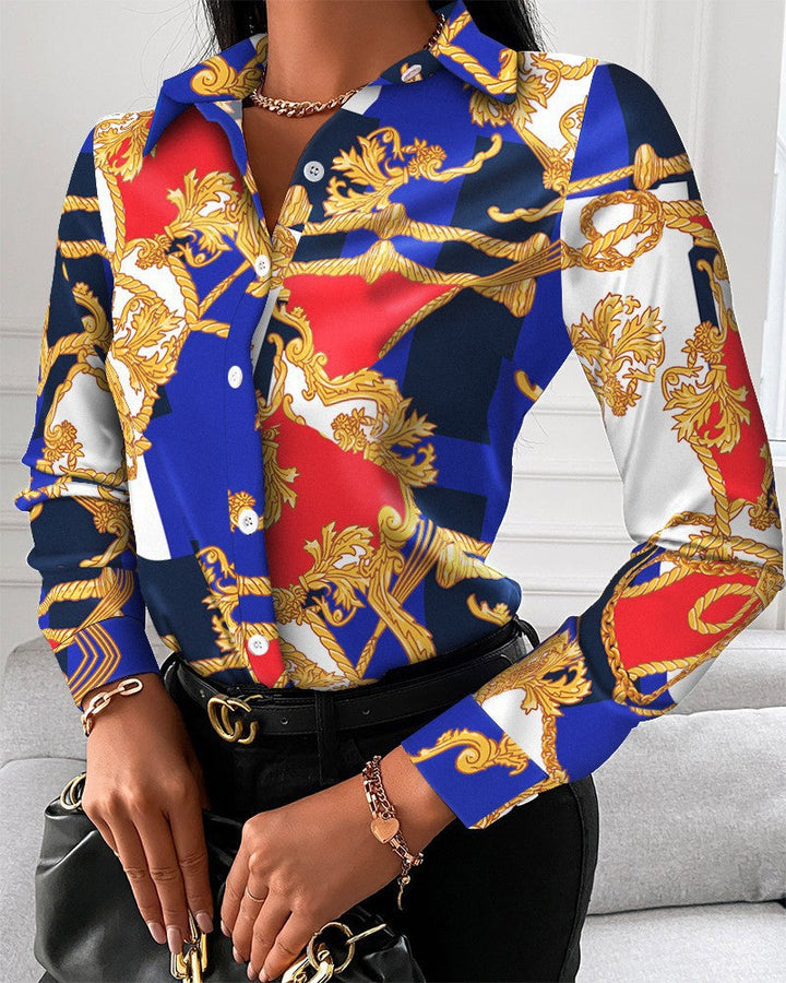 Levoire | Élégante chemise à manches longues imprimée printemps-automne Blaudruck