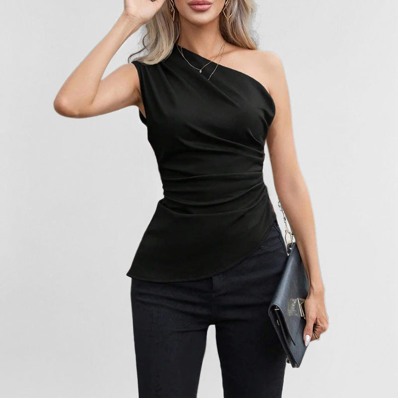 Tops Élégant Femme À Une Épaule avec Volants et Coupe Asymétrique Levoire