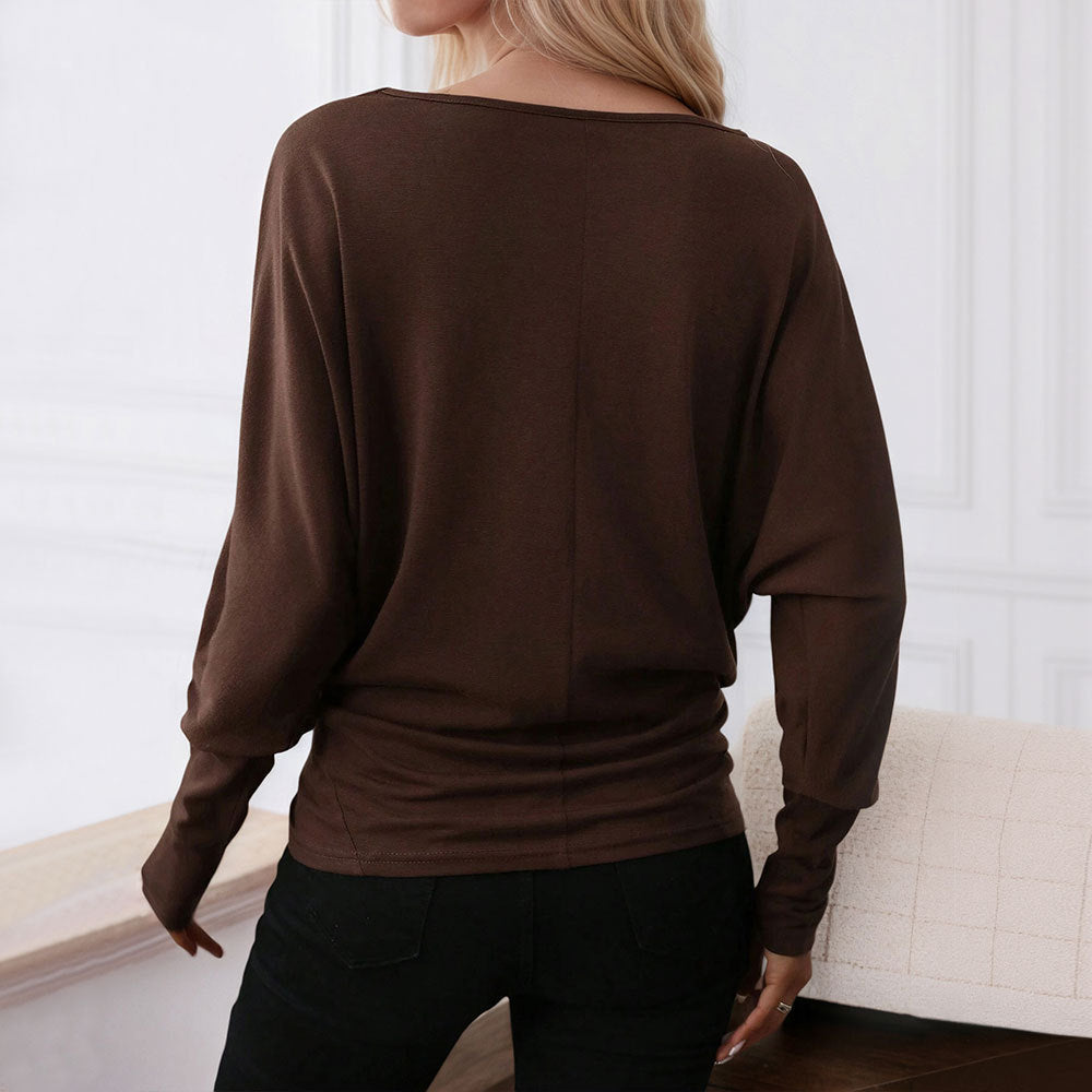 Chemise féminine surdimensionnée à manches longues avec un élégant col rond et un design décontracté Levoire