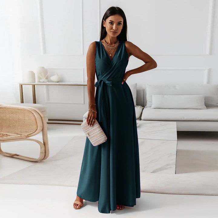 Levoire | Robe Longue En Couleur Unie Avec Un Décolleté En V Vert foncé