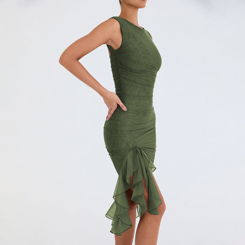 Levoire | Robe Midi Avec Volants Vert