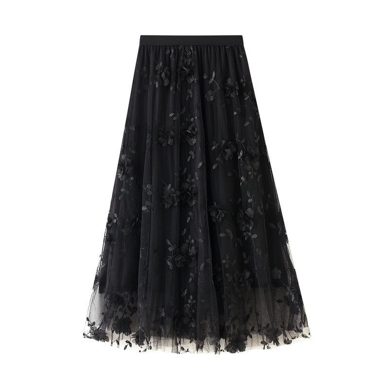 Jupon en tulle pour femmes avec des détails de broderie florale et une taille élastique Levoire