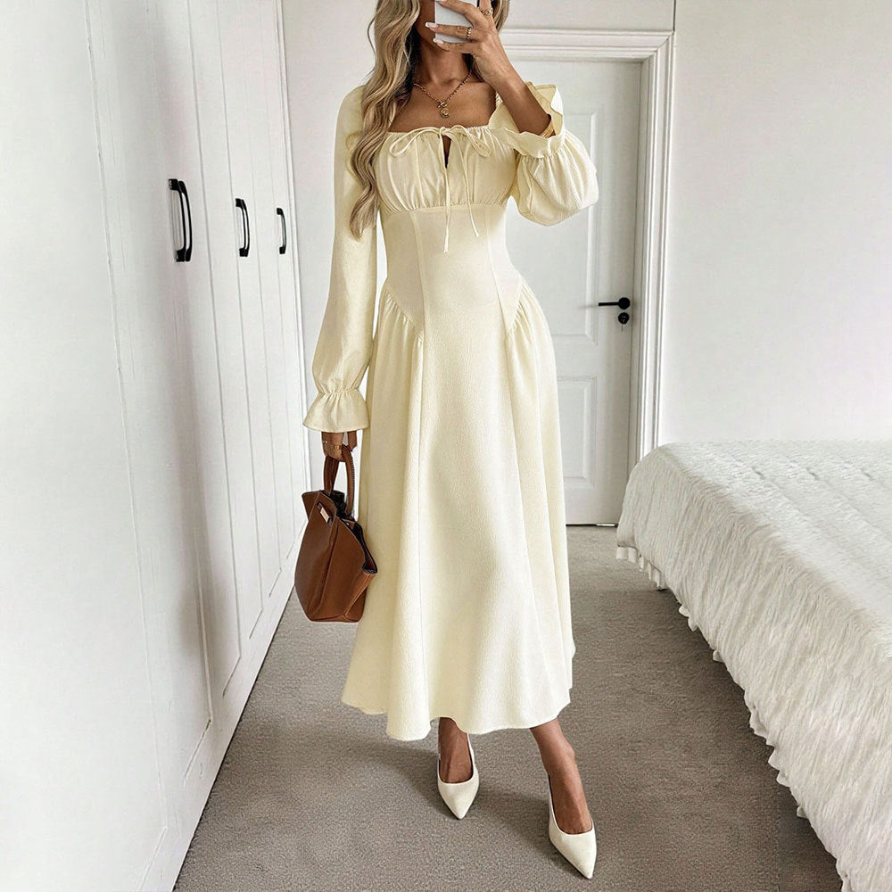 Robe maxi élégante pour femmes avec cordon de serrage sophistiqué et manches bouffantes Levoire