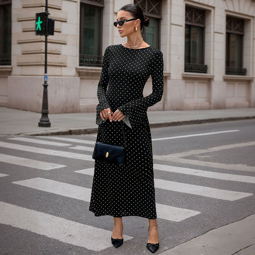 Robe maxi femme avec un design à pois à la mode et des manches élégantes Levoire