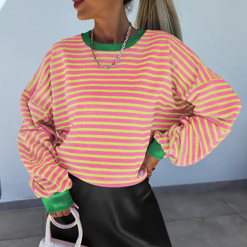 Dames sweat-shirt décontracté rayé avec coupe boxy et finitions contrastées Avriane