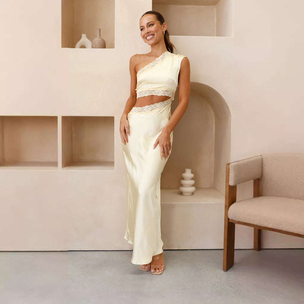 Robe de soirée élégante pour femme avec un design asymétrique et des détails en dentelle de luxe Levoire