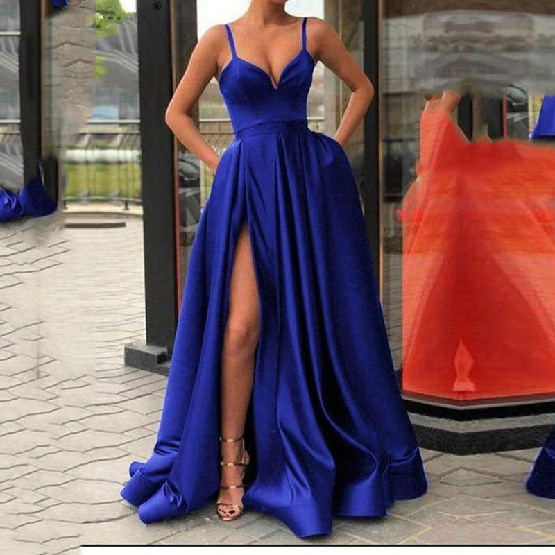 Levoire | Élégant accentuant Simple Longueur de plancher Tenue de soirée Bleu