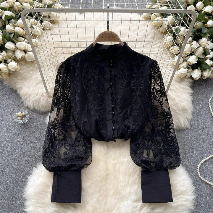 Levoire | Vintage blouse française à manches bouffantes Noir Taille libre