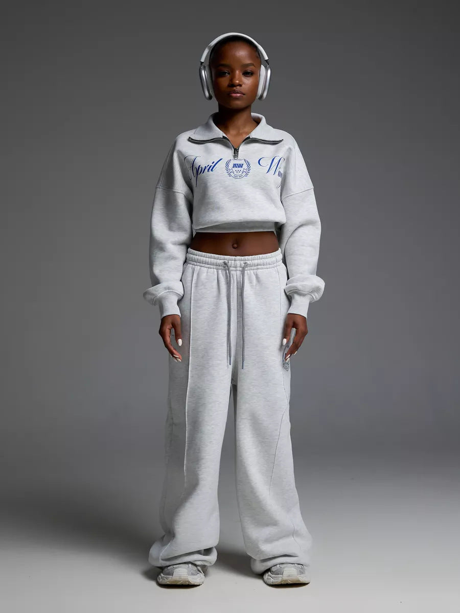 Levoire | Sweatshirt à imprimé tendance Set de pantalon en corde Gris clair