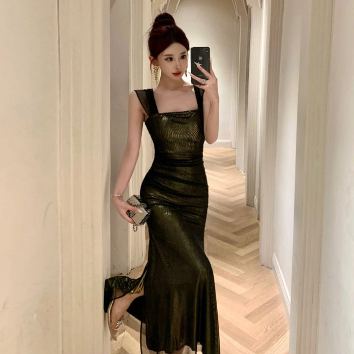 Levoire | robe transparente Slim-Fit fente légère luxueuse Or Noir