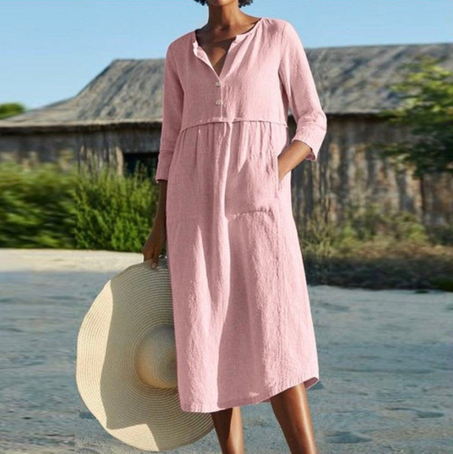 Levoire | Robe à sac Coton-lin À manches mi-longues Robe Rosa