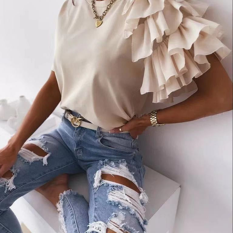 T-shirt femme avec des détails de volants tendance Levoire