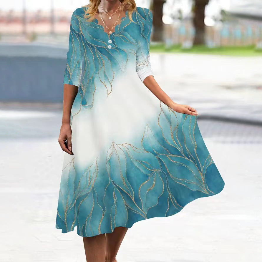 Levoire | Élégante robe mi-longue à manches avec imprimé printanier