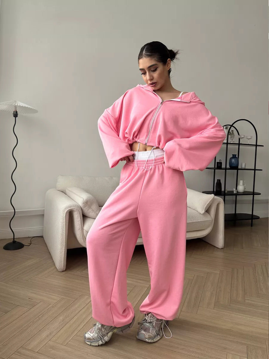 Levoire | T-shirt à capuche confortable Pantalons élastiques Ensemble Rosa