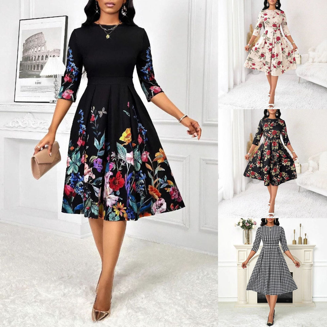 Levoire | Robe midi à motifs floraux élégante avec demi-rouleaux